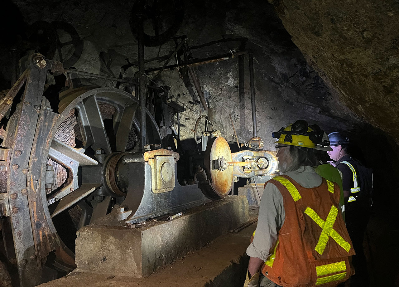 Old Prospect Mine equipment inside the old mining shaft